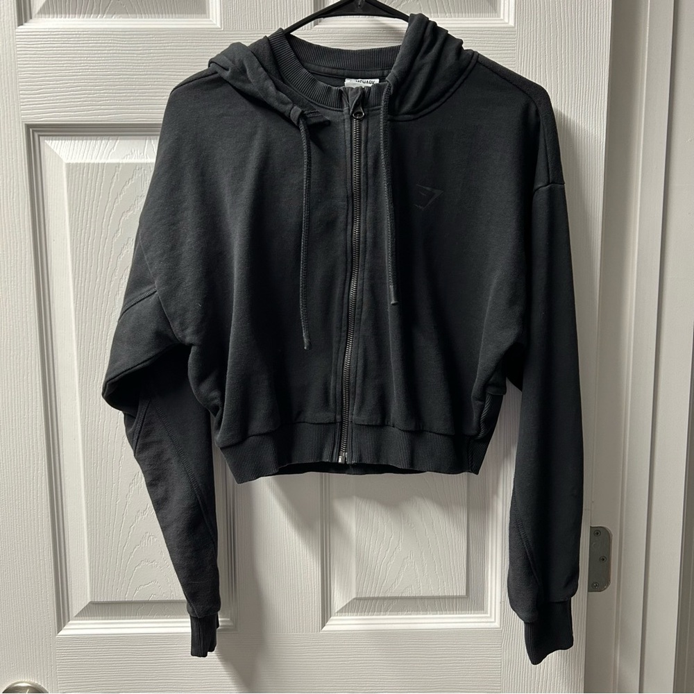 Black Gymshark Cropped Hoodie (M)